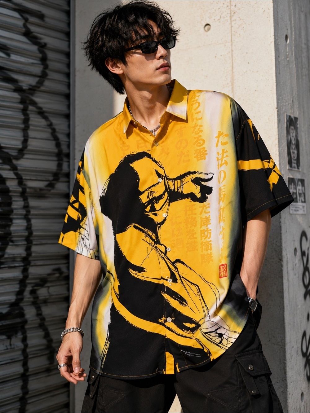 Taiga Japanese Streetwear Anime Graphic Shirt Men’s Large Oversized Button Up